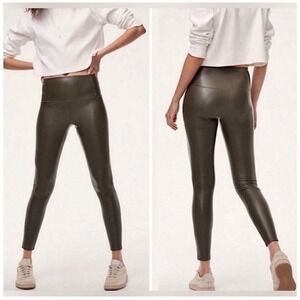 Aritzia Wilfred Free XXS Vegan Leather Leggings Green Tinted High Waisted‎ Pants
